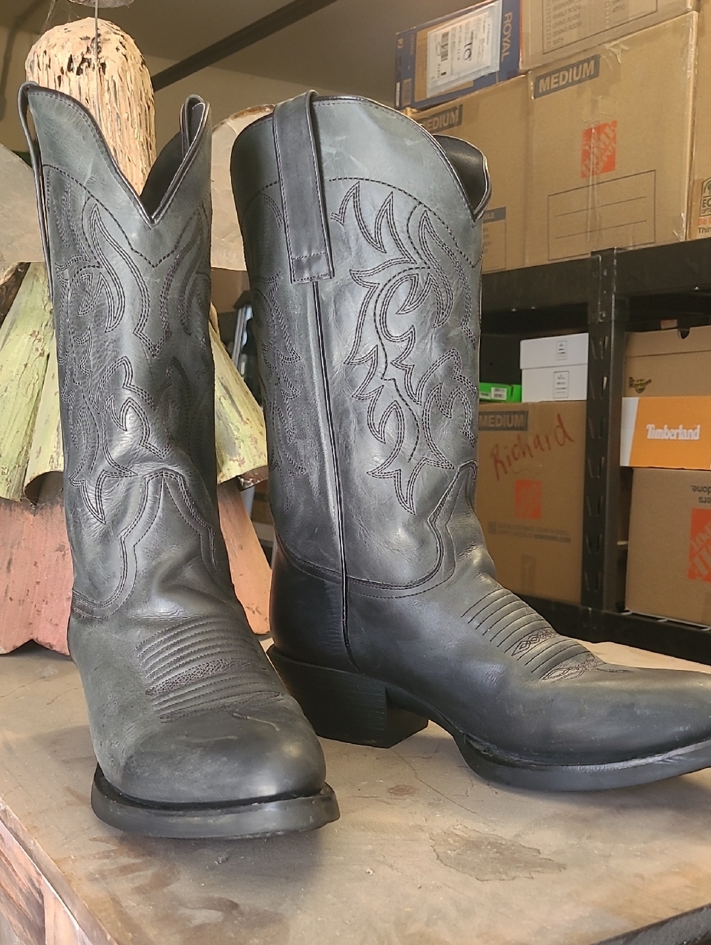 Men's Black Western Cowboy Boots with Embroidered Shaft
